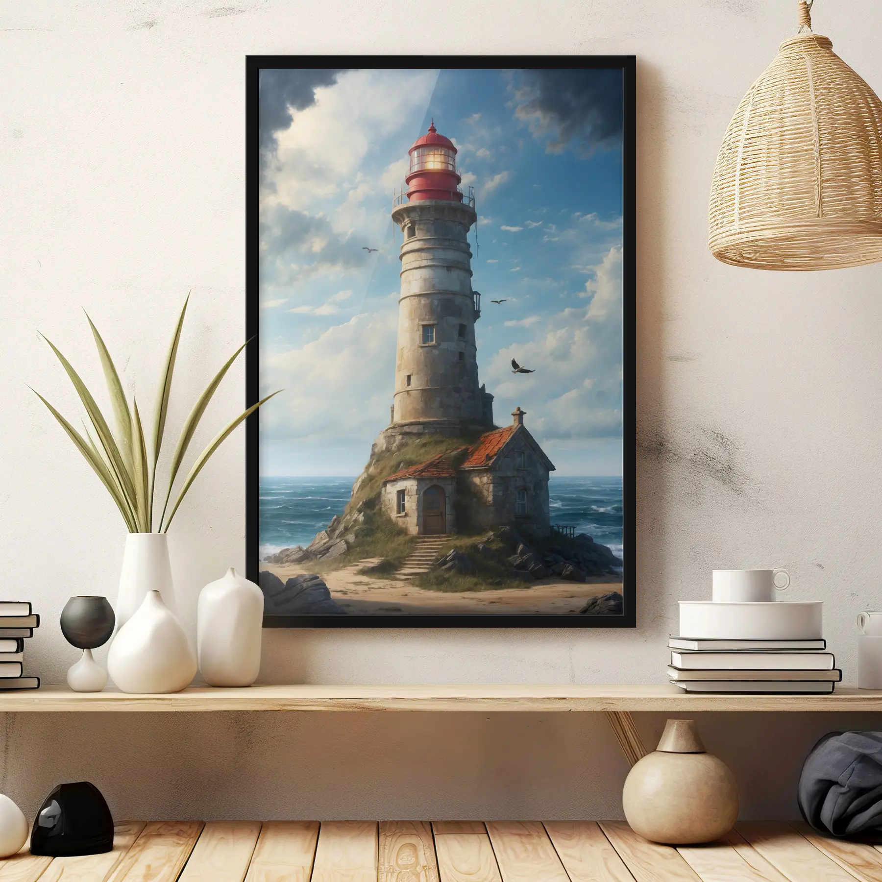 Fotobehang Oude vuurtoren aan zee f36448