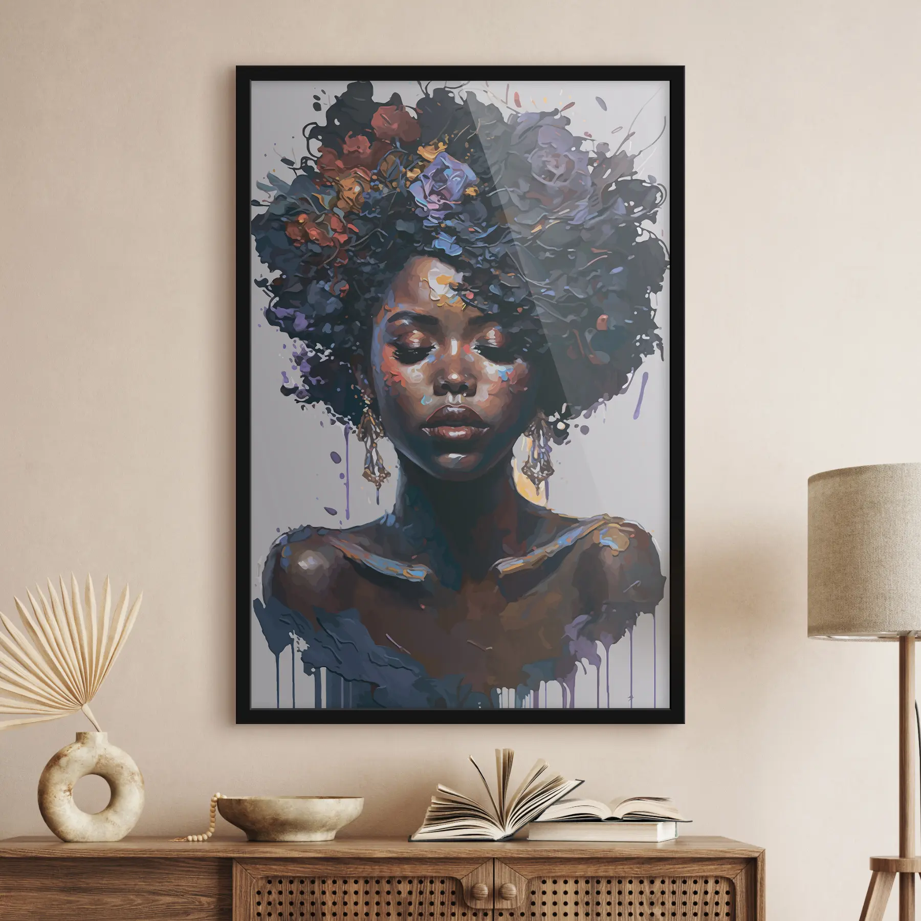 Fotobehang Mooie zwarte vrouw met een afro kapsel f36578