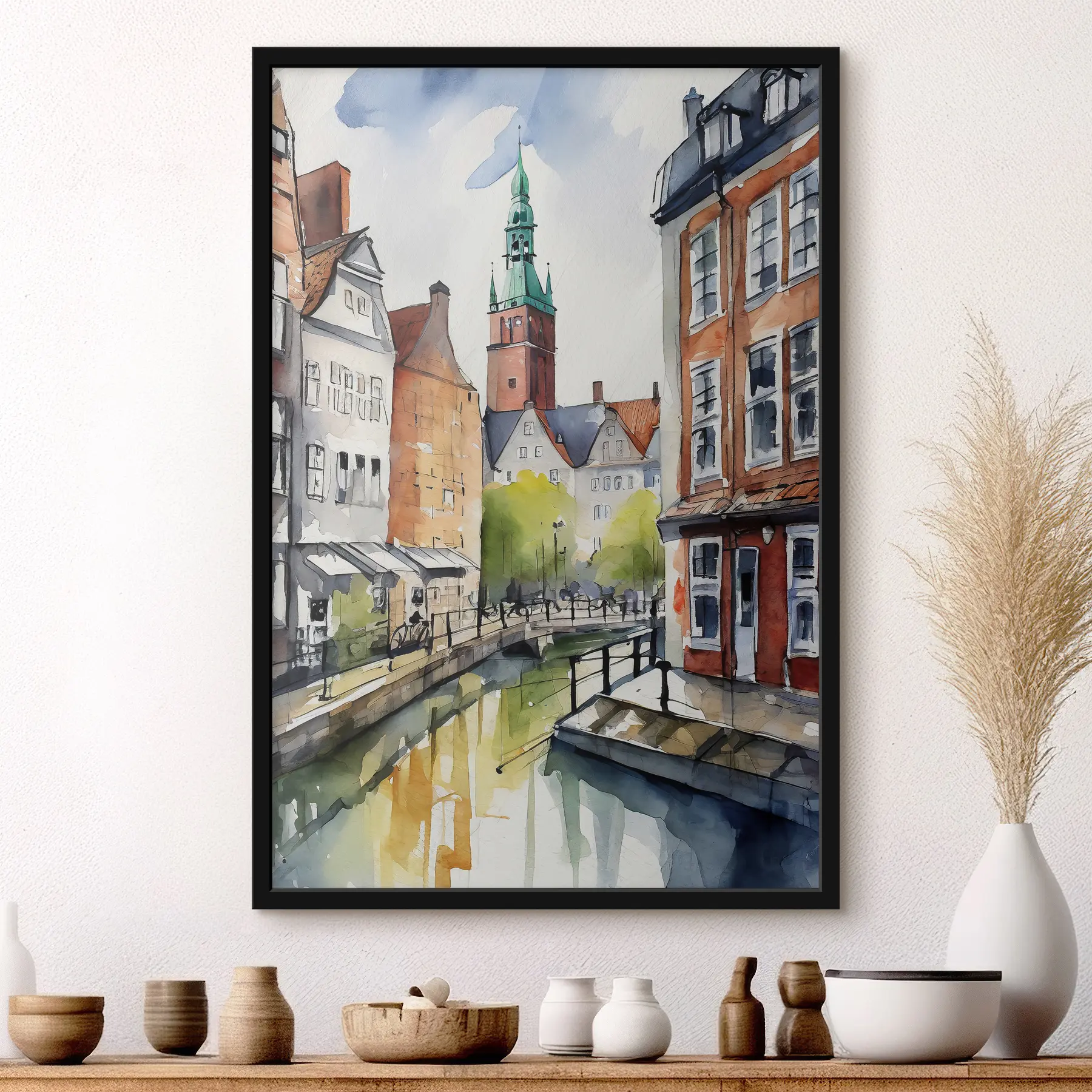 Fotobehang Deense straten, aquarel, bouwkundige tekening f36682