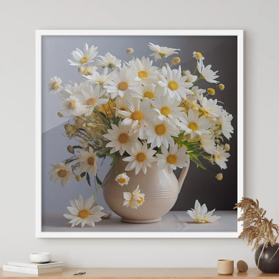 Fotobehang Witte margrieten in een vaas f36813