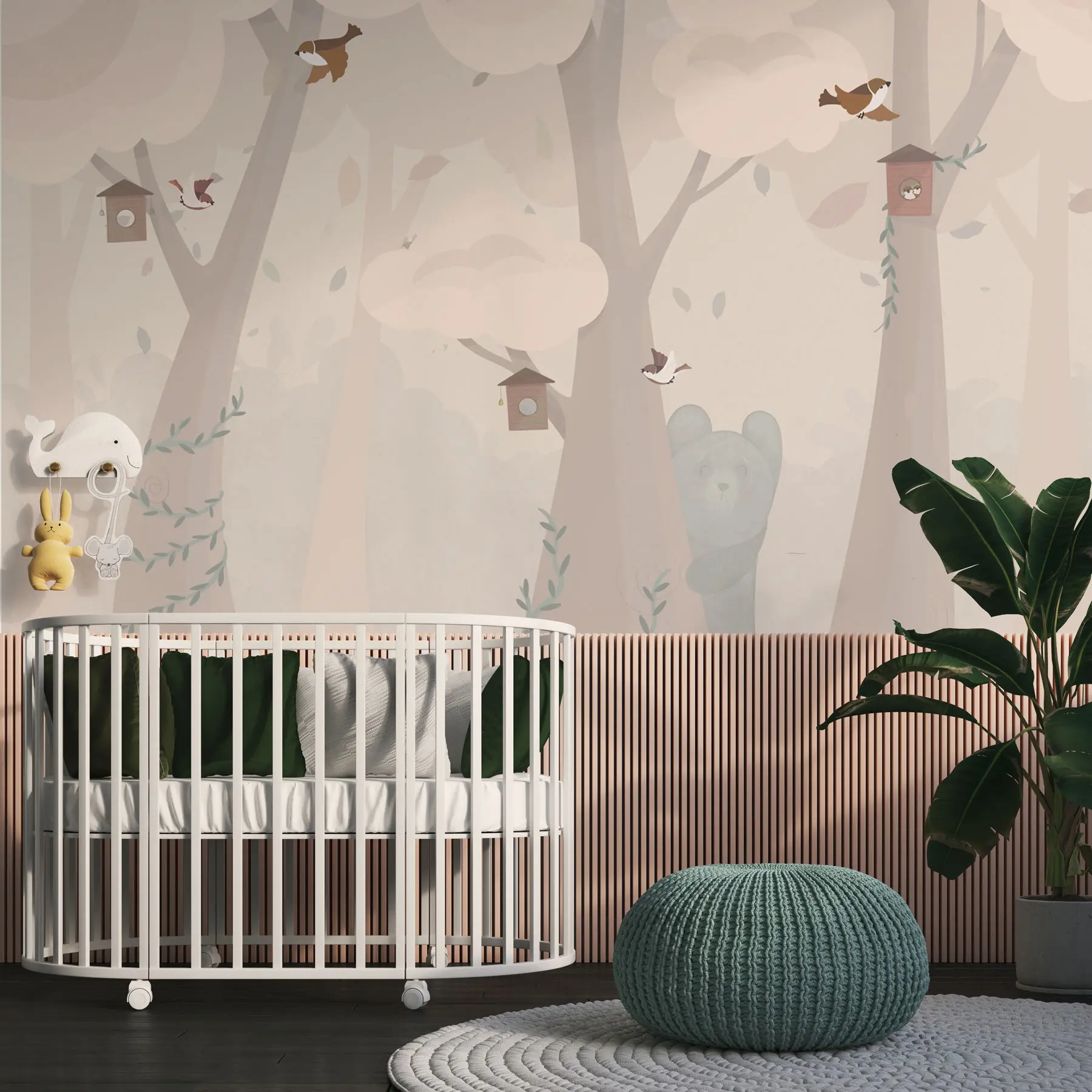 Fotobehang Schattig bos met dieren in delicate kleuren u99222