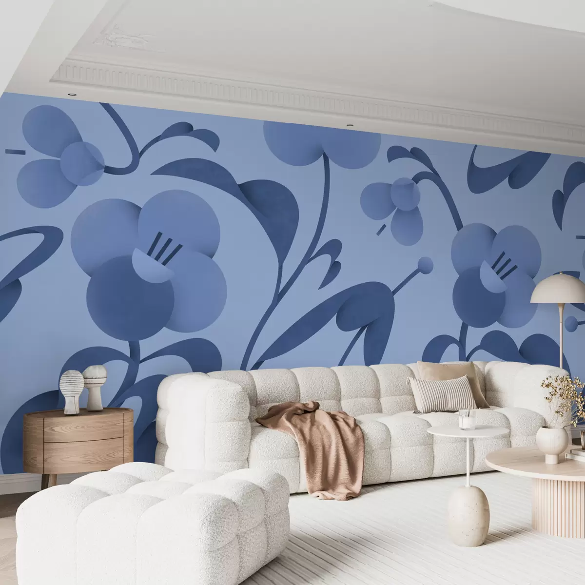 Fotobehang Botanische print met decoratieve bloemen in blauw u99196v8