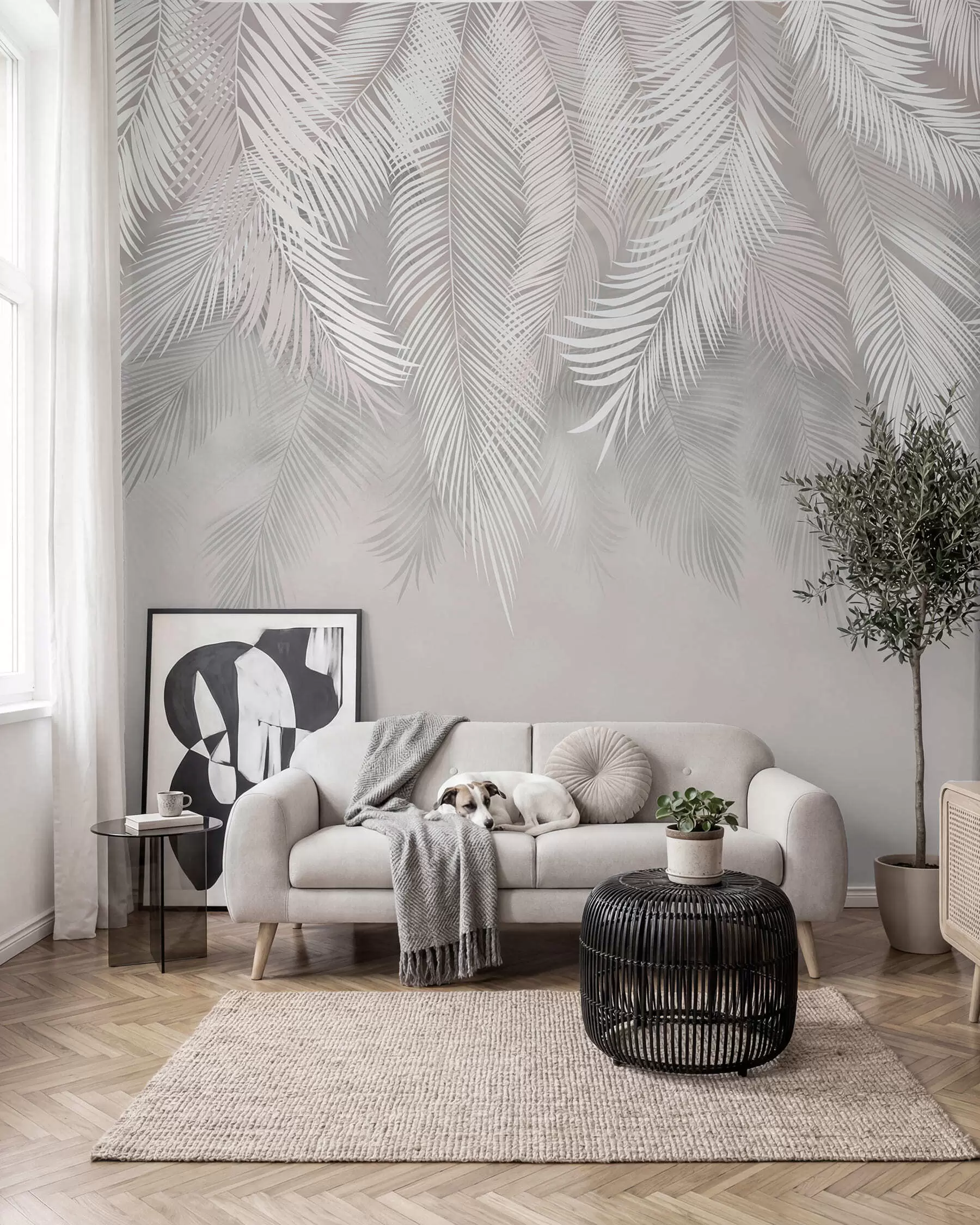 Fotobehang Zilveren palmengordijn I u48556d1