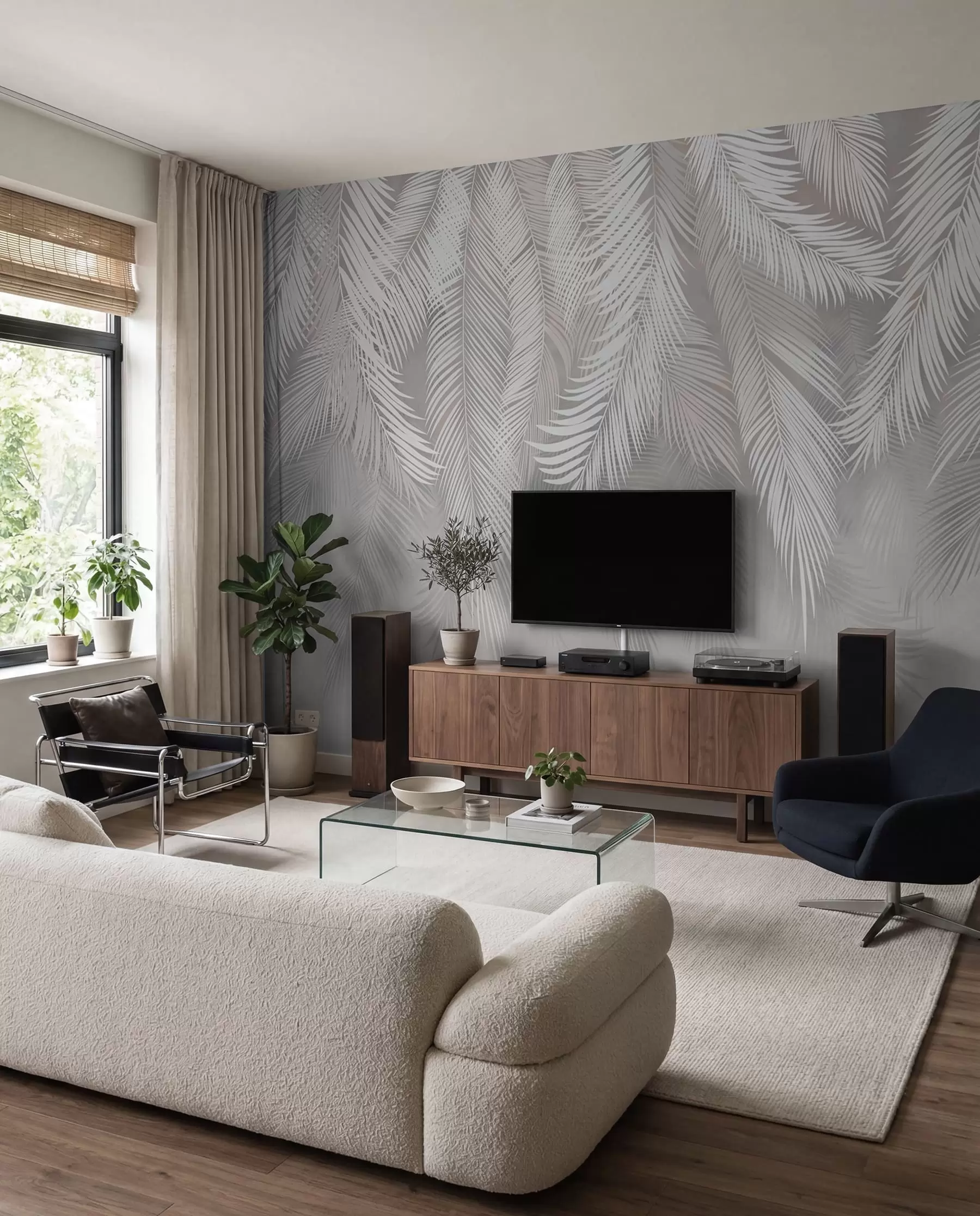Fotobehang Zilveren palmengordijn II u48556d2