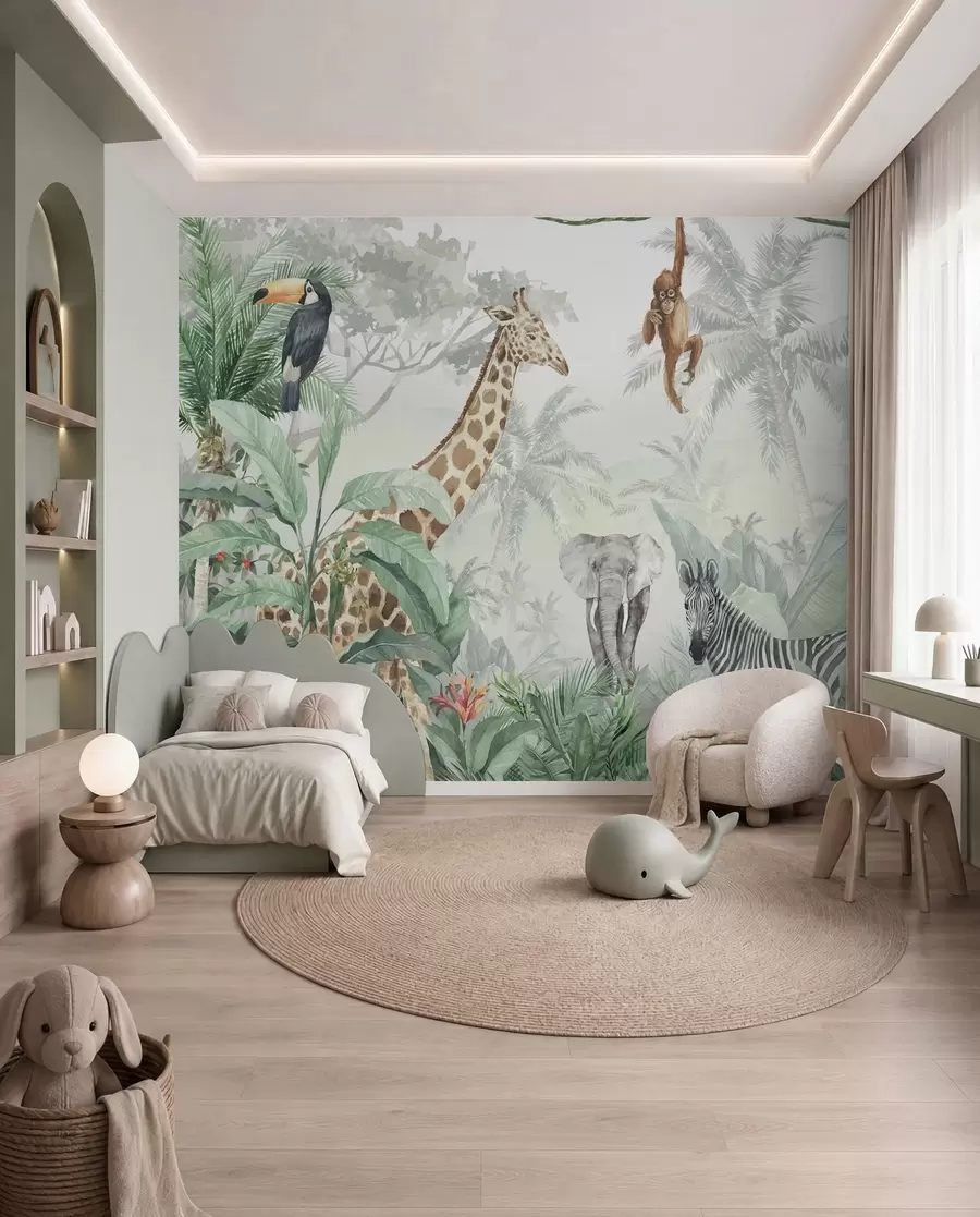 Fotobehang Jungle panorama met dieren u74709d1