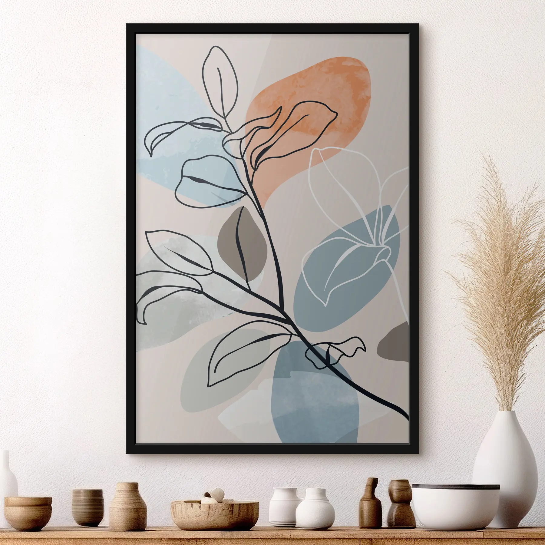 Fotobehang Aquarel bladeren in boho stijl f36817