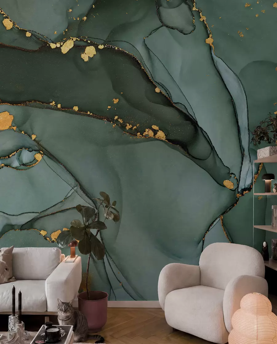 Fotobehang Luxe Onyx marmer met metallic scheuren u50235d1