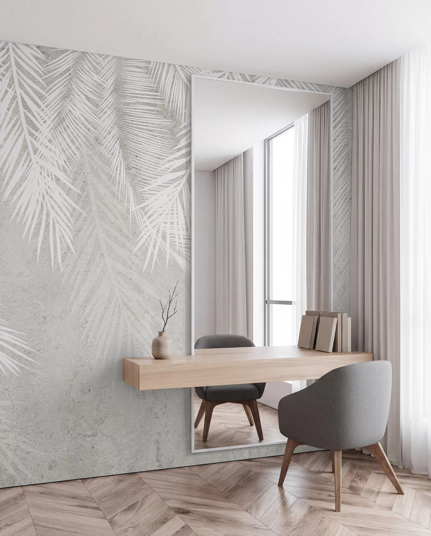 Fotobehang Witte broze palmbladeren met een grungestructuur u94286d1