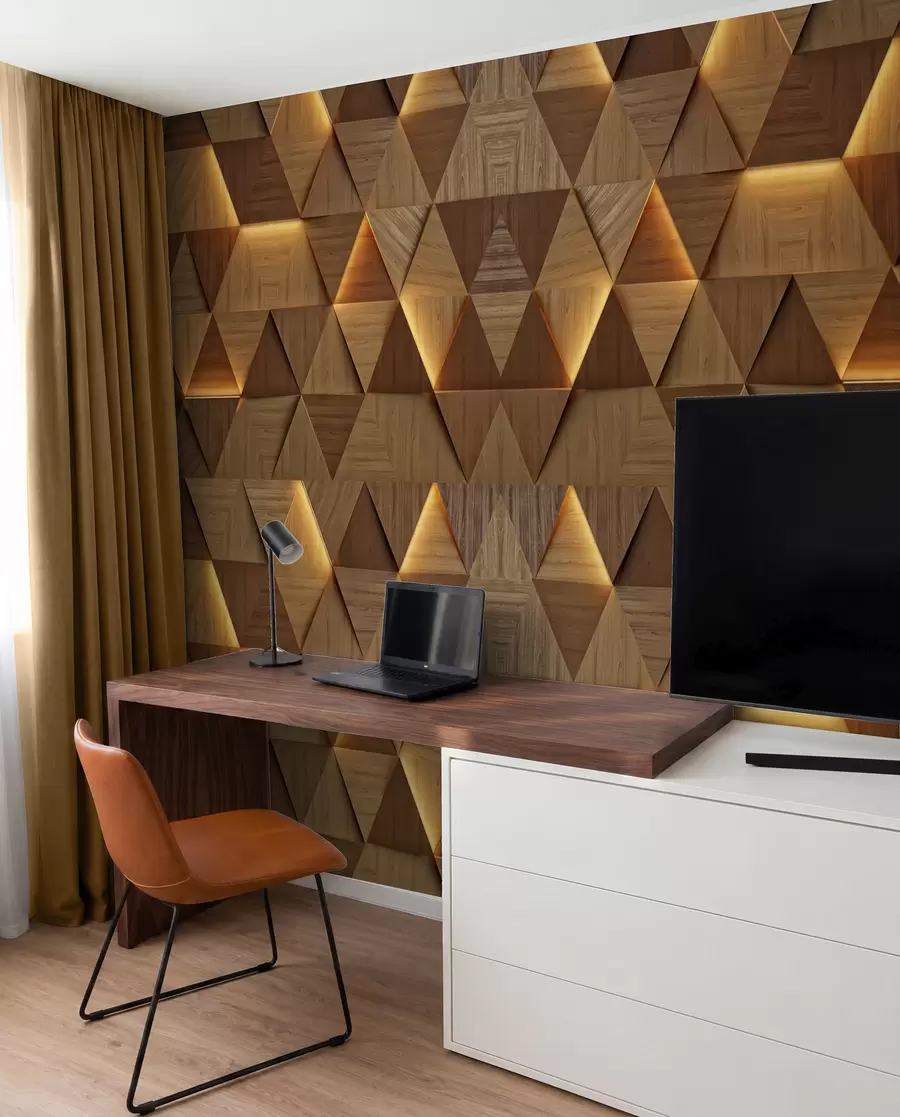 Fotobehang Klassieke houten driehoeken met 3D verlichting u99280