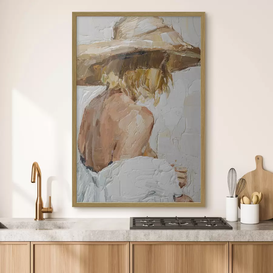 Fotobehang Portret van een vrouw op de rug in olieverf f37061