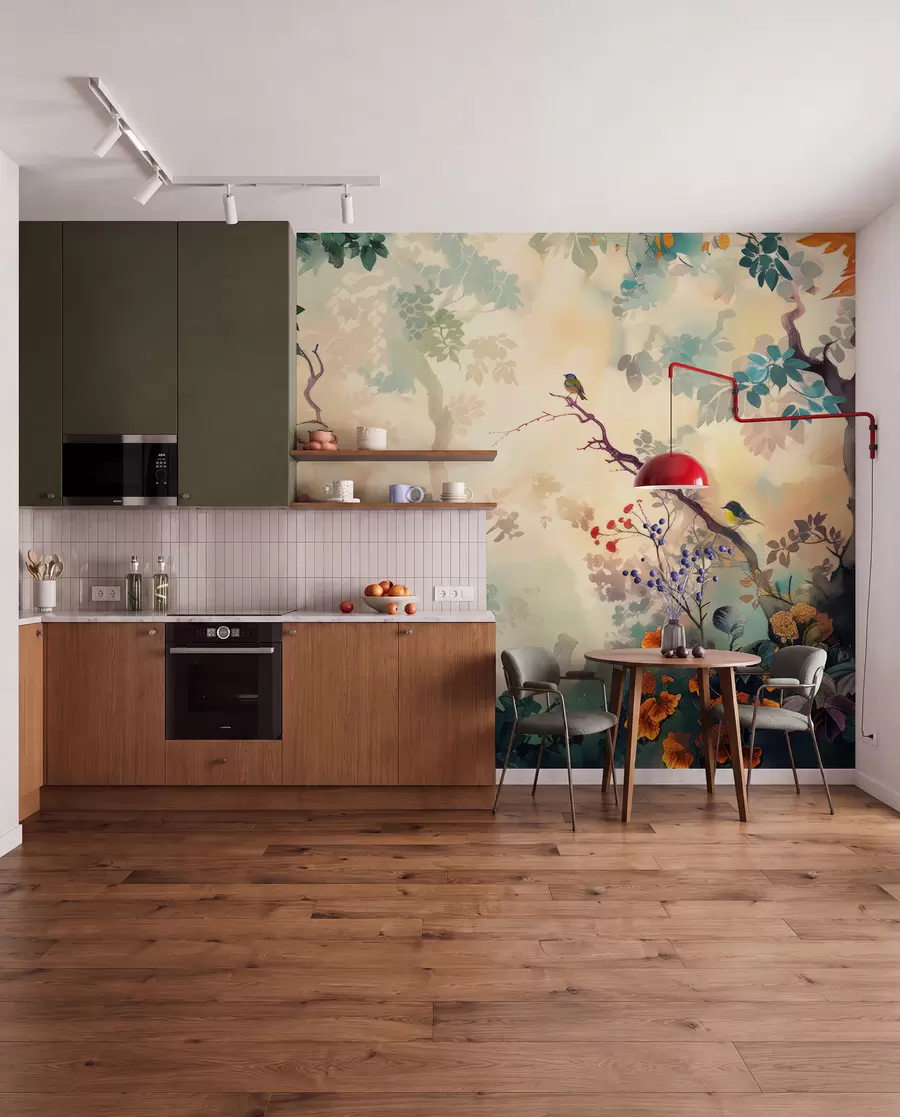 Fotobehang Vogelkleuren in het bos u99610