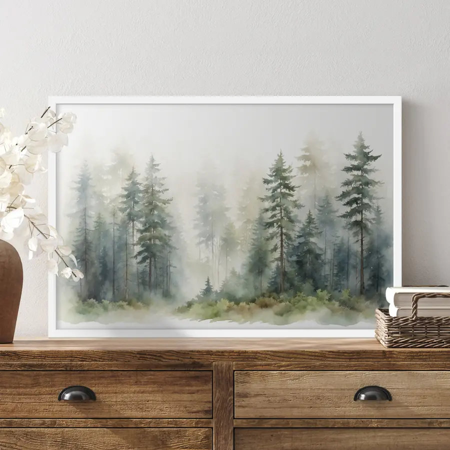 Fotobehang Nevelig bos in aquarel f37337