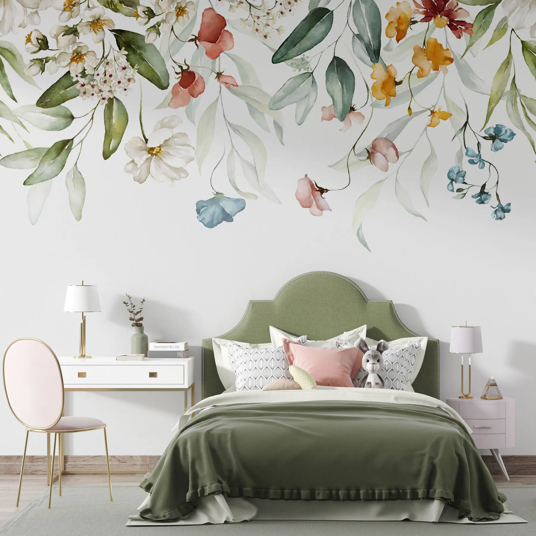 Fotobehang Bloemen en bladeren op witte achtergrond u99495