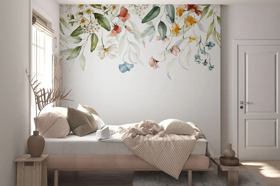 Fotobehang Bloemen en bladeren op witte achtergrond u99495