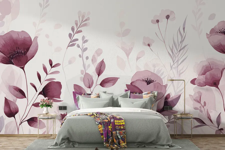 Fotobehang Roze bloemen op witte achtergrond u99558