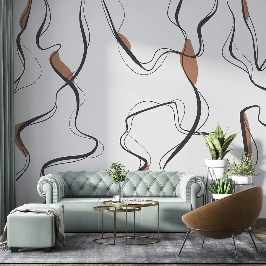 Fotobehang Inkttekening kunst, abstract patroon, geometrische lijnen, grijs en oranje u99659v3