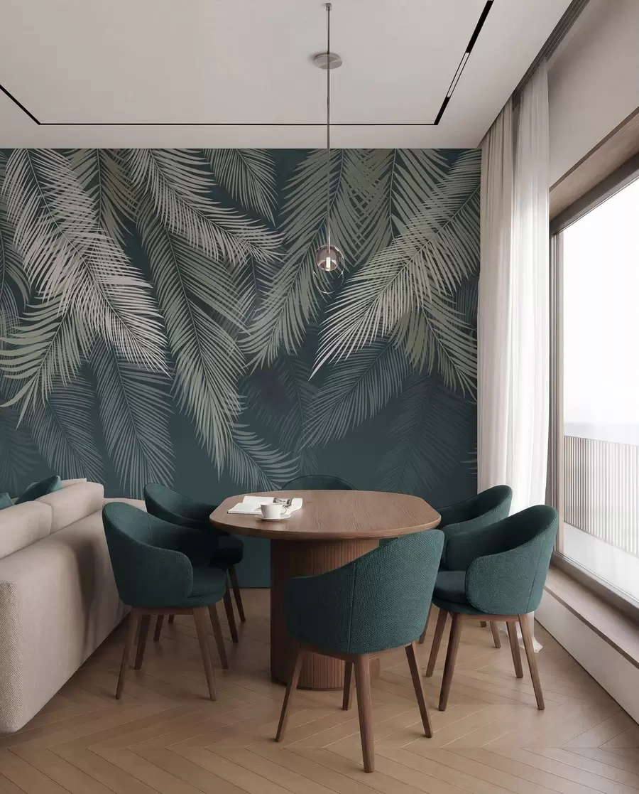 Fotobehang Palmbladeren op een donkergroene achtergrond u48556v2d2