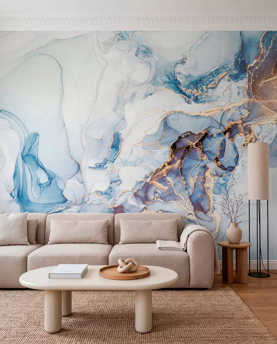 Fotobehang Blauw marmer met koper II u70767d2